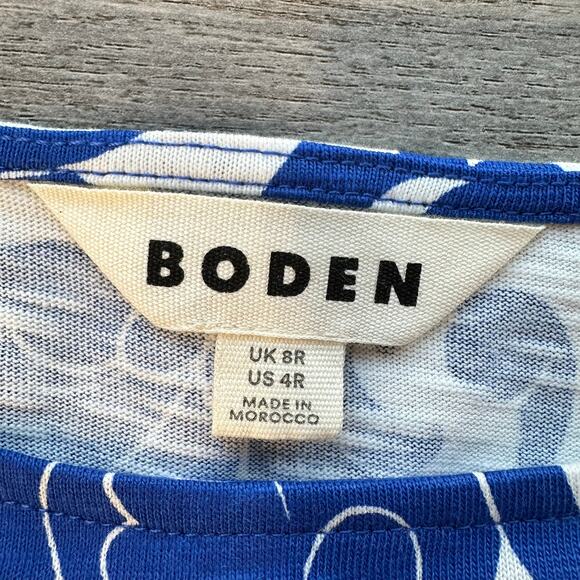 Boden Florrie Jersey Dress Knit Pocket Blue White 4 Cap Sleeves - Picture 10 of 12